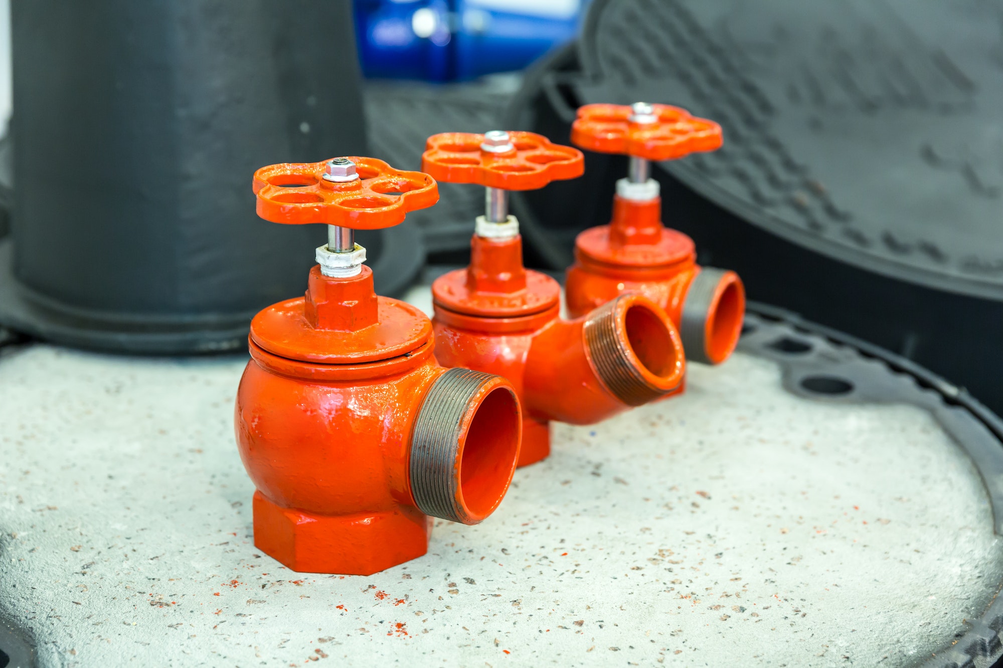 Red valves closeup, new pressure controllers
